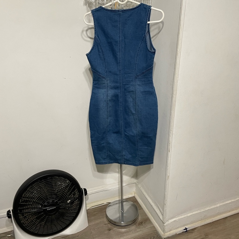 Sleeveless Backless Denim Bodycon Dress - Blue